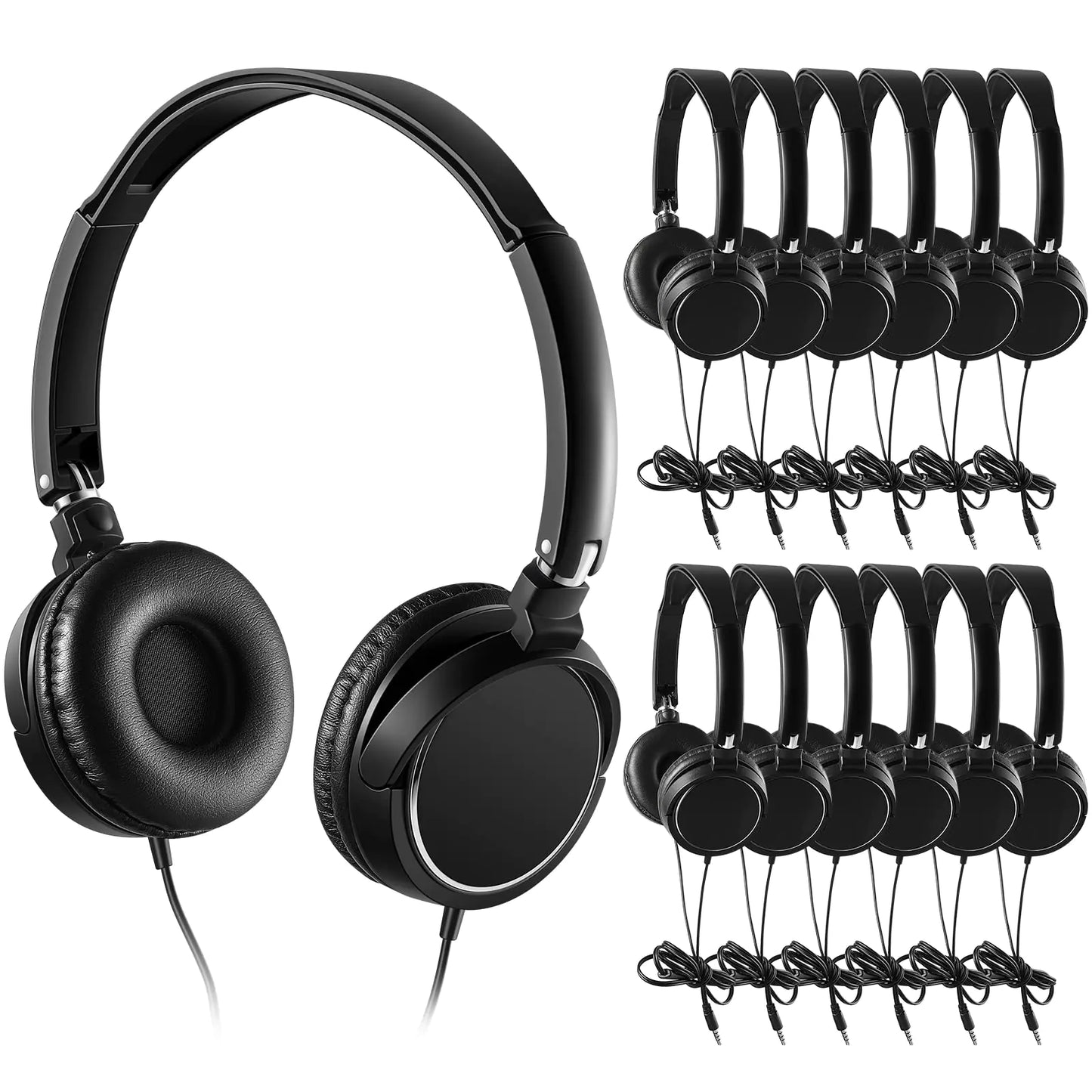 24 Pack Classroom Headphones Bulk Student Headphones with Microphone Kids Earphones for School Adjustable over Ear Headphones Class Set Earbuds Wire Headphones for School Students Kids (Black)