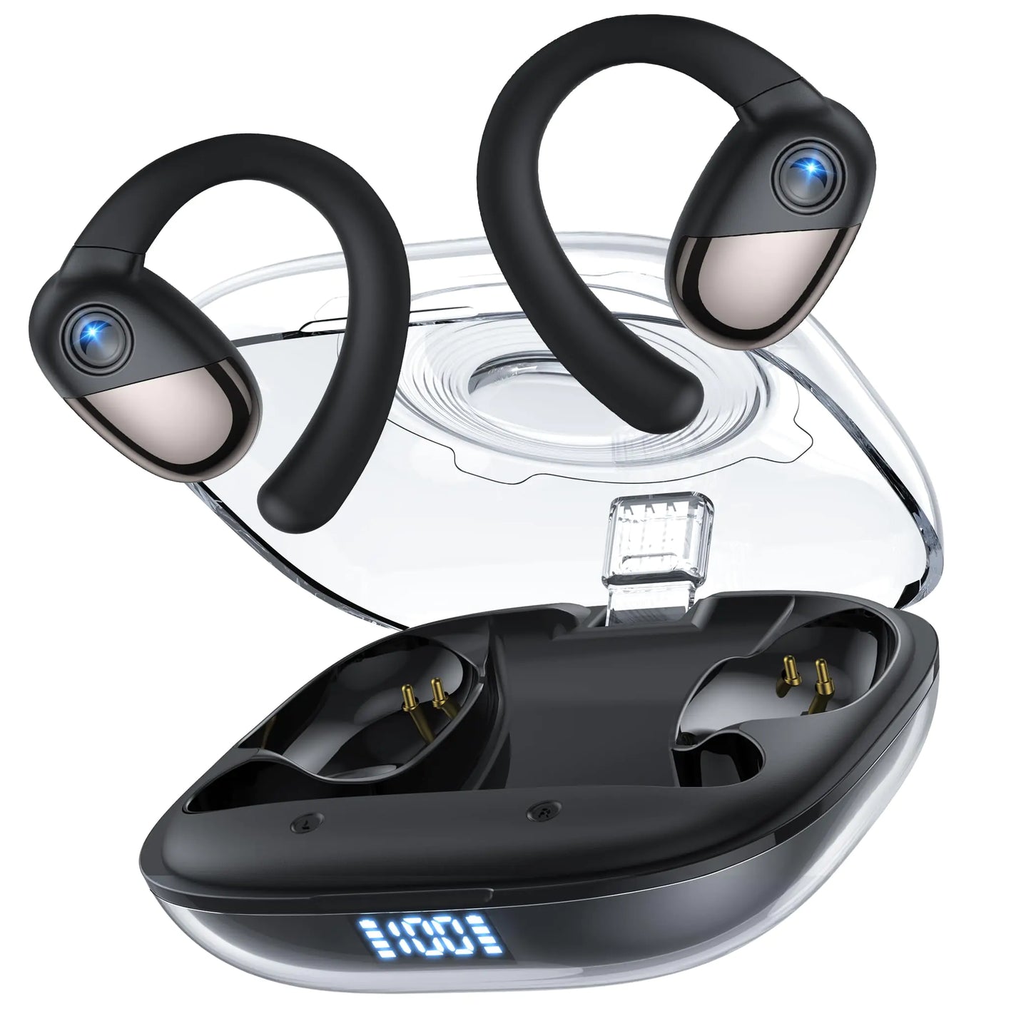 Selouj Open Ear Headphones Bluetooth Headphones Wireless Earbuds with Smart Digital Display Premium Sound IPX7 Waterproof 30H Playtime Ultra-Comfort Lightweight Wireless Headphones