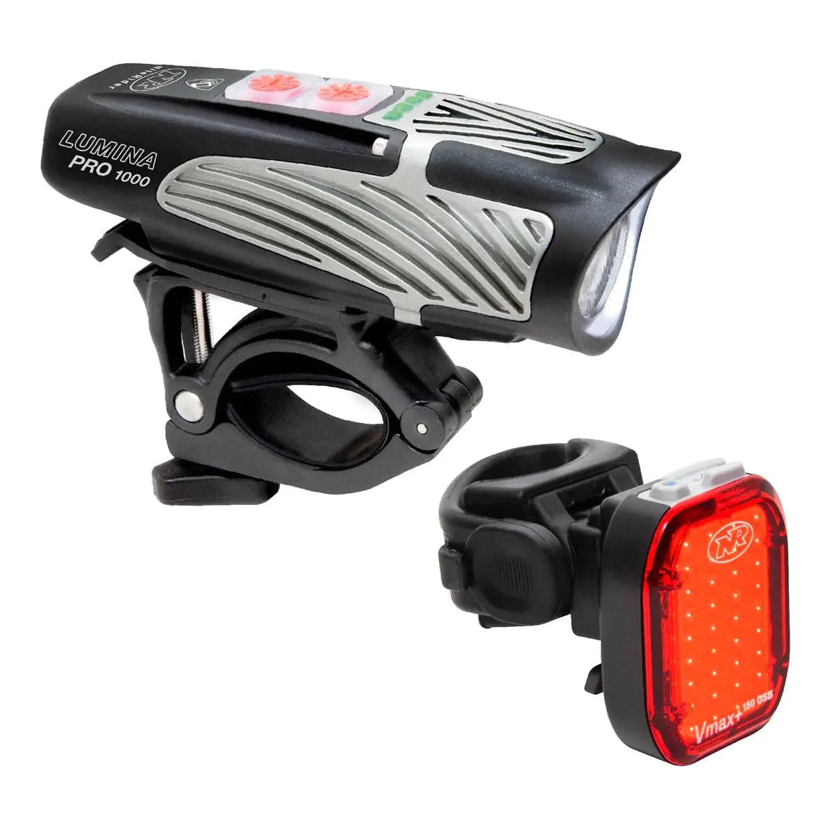Lumina Pro 1000 and Vmax+ 150 Bike Light Set Combo USB Rechargeable Bicycle Headlight LED Front Light Water Resistant Mountain Road City Commuting Cycling Safety Flash Black/Red