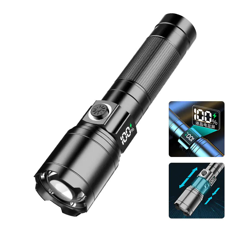 LCD Digital Flashlight with Fast Charge and Laser Beam