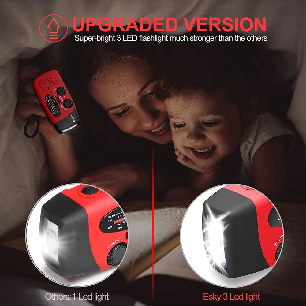 Emergency  Radio Crank Solar Hand Weather 1000mAh Power Bank Charger Flash Light