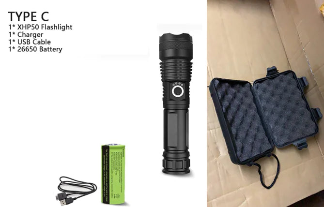 XHP70.2/XHP50 High-Power LED Flashlight, USB Rechargeable