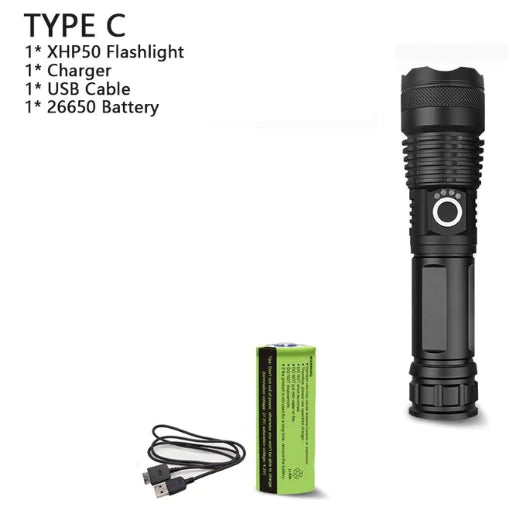 XHP70.2/XHP50 High-Power LED Flashlight, USB Rechargeable