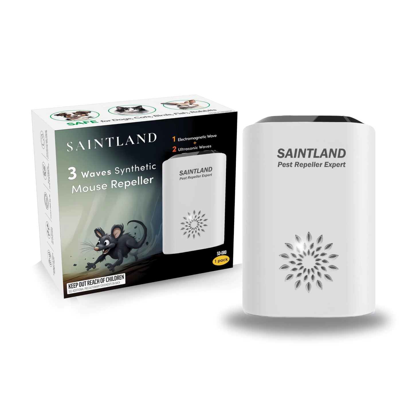 SAINTLAND 3 Wave Synthetic Mouse Repeller - 2024 New Frequency E-Magnetic & Ultrasonic Rodent Repellent Device Indoor Plug in Pest Control Repel Mouse Rat Squirrel Roach SD-080