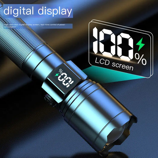 LCD Digital Flashlight with Fast Charge and Laser Beam