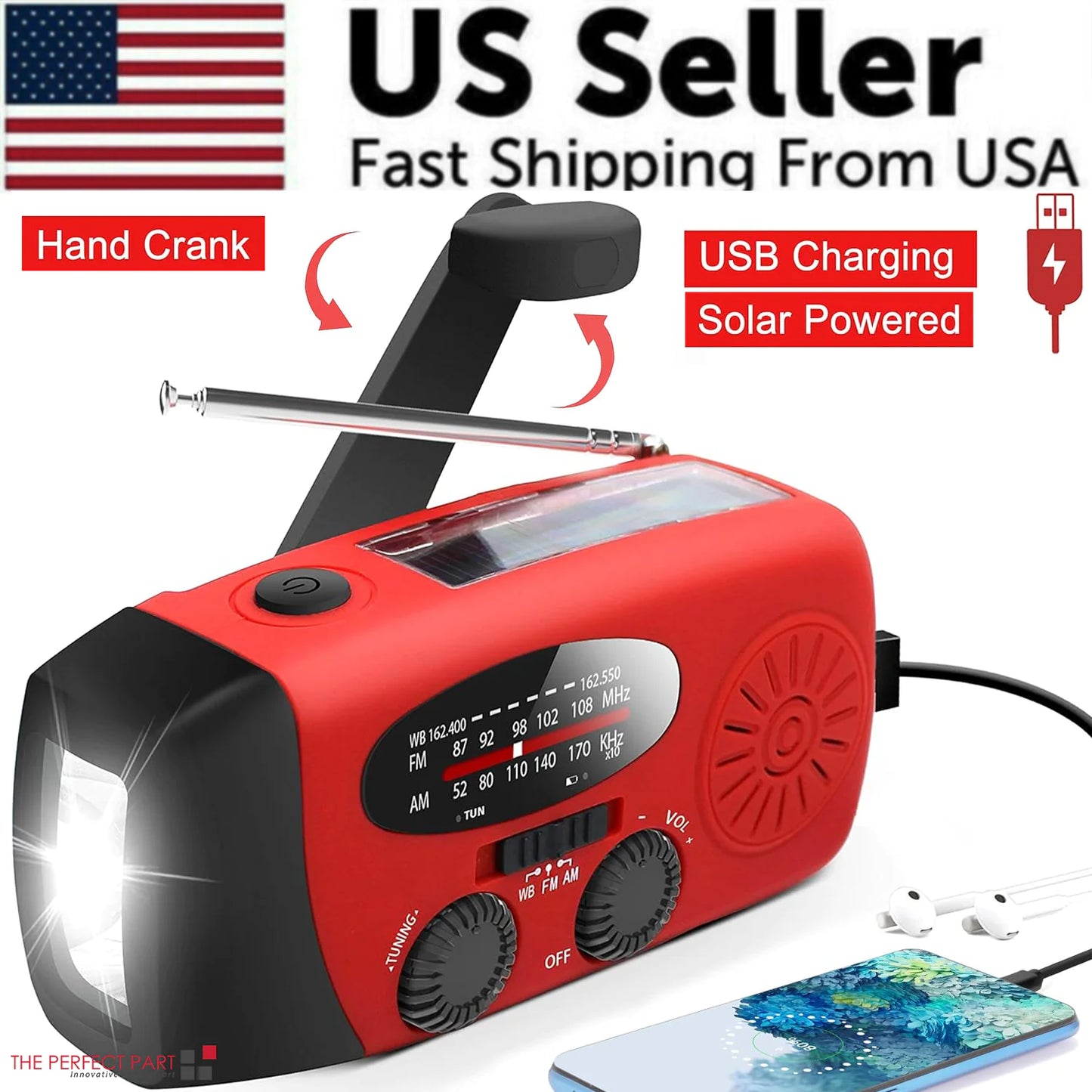 Emergency  Radio Crank Solar Hand Weather 1000mAh Power Bank Charger Flash Light